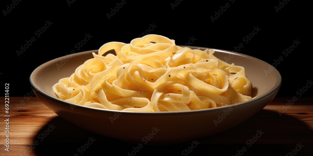 A delicious bowl of noodles displayed on a rustic wooden table. Perfect for food-related projects or restaurant promotions A delicious bowl of noodles displayed on a rustic wooden table. Perfect for food-related projects or restaurant promotions
