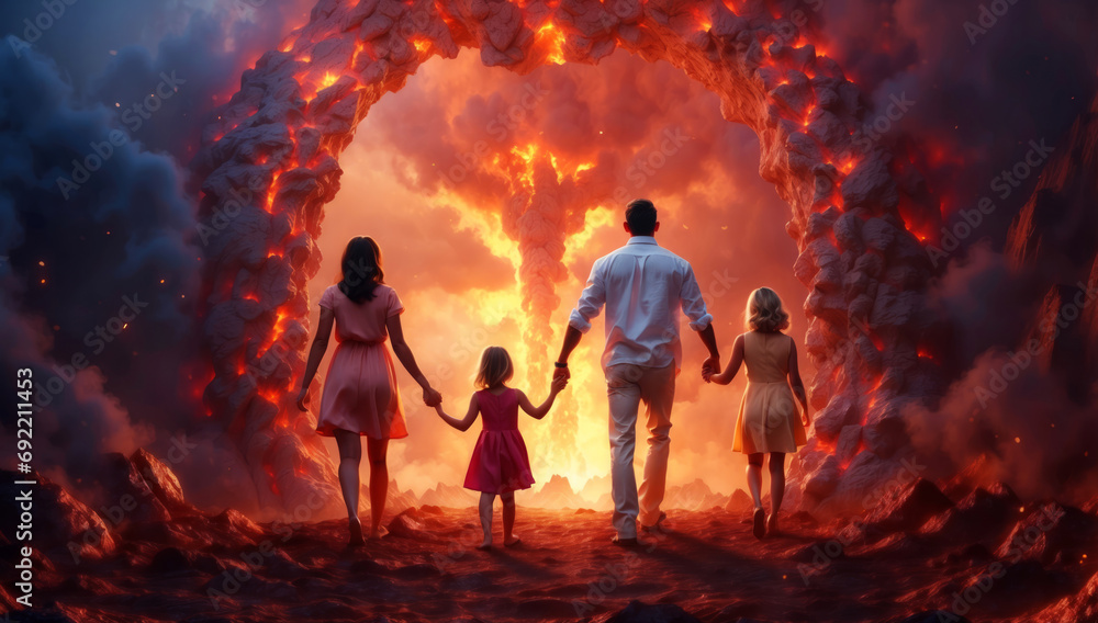 A family on the way to hell. - obrazy, fototapety, plakaty 