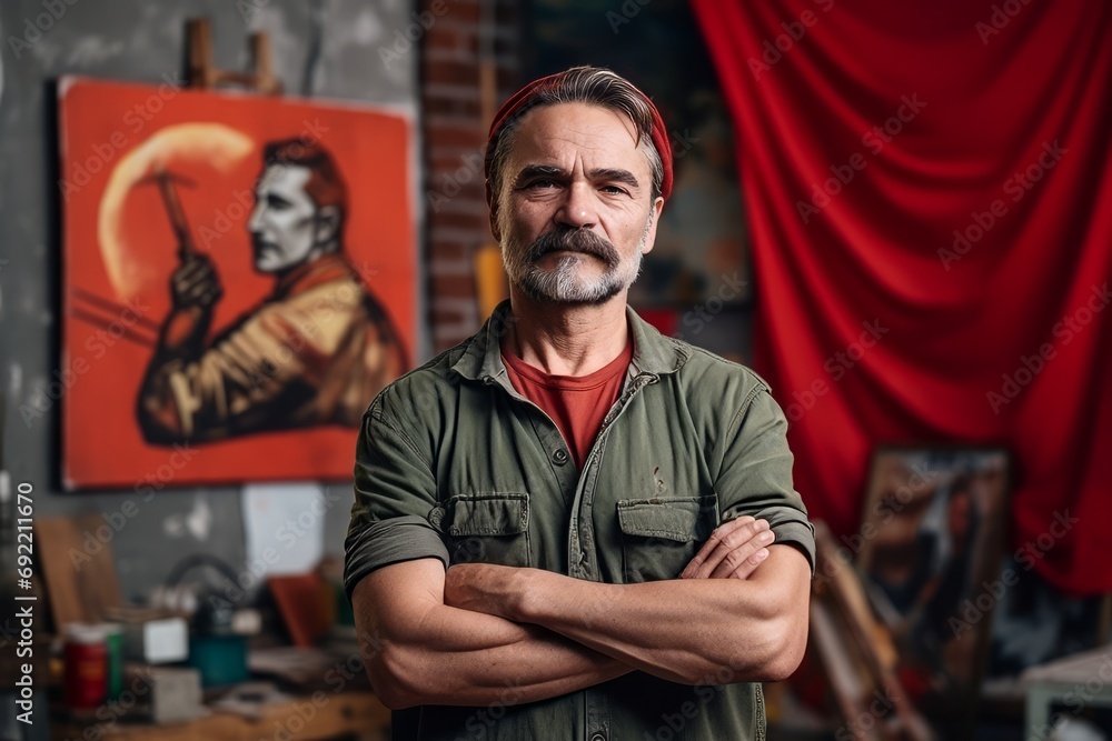 Portrait of a craftsman standing with arms crossed in his workshop