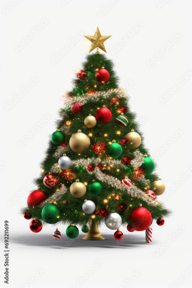 A Christmas tree adorned with various ornaments. Perfect for holiday decorations