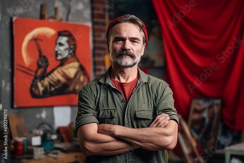 Portrait of a craftsman standing with arms crossed in his workshop