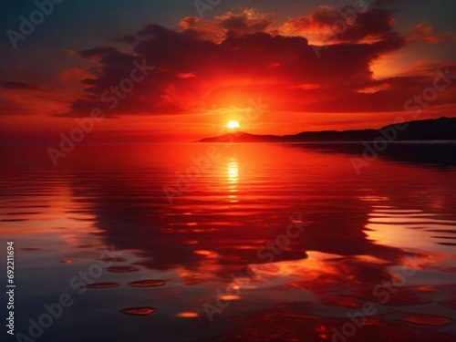 Fantasy sunset over ocean or sea.