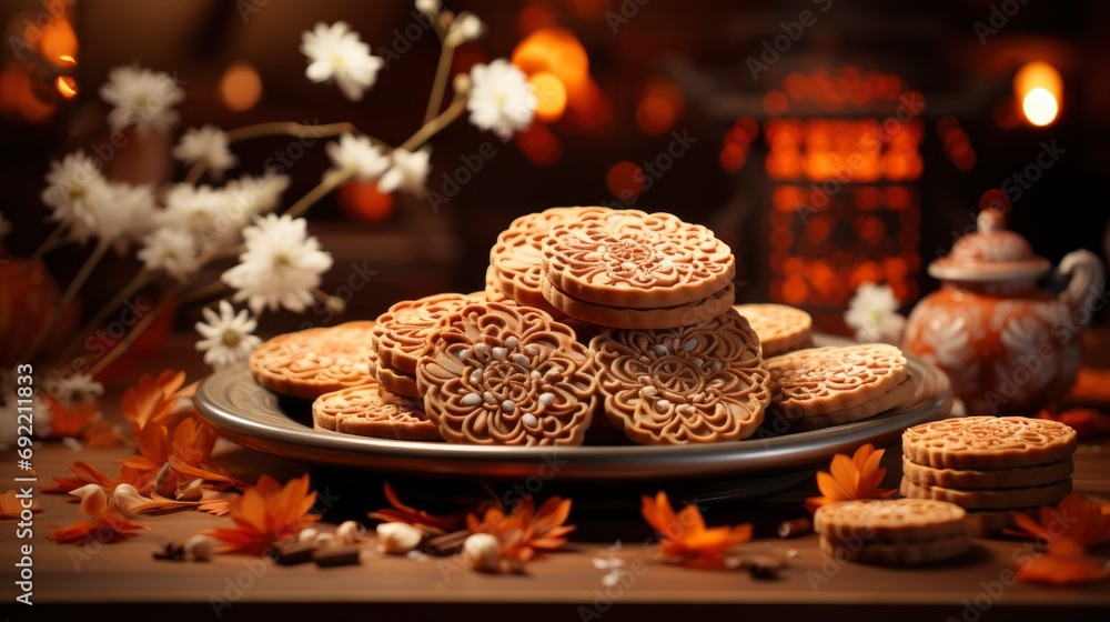 Round Moon Cakes Beautiful Patterns Placed , Background HD, Illustrations Round Moon Cakes Beautiful Patterns Placed , Background HD, Illustrations