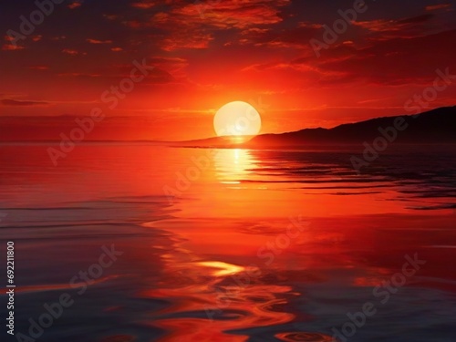 Fantasy sunset over ocean or sea.