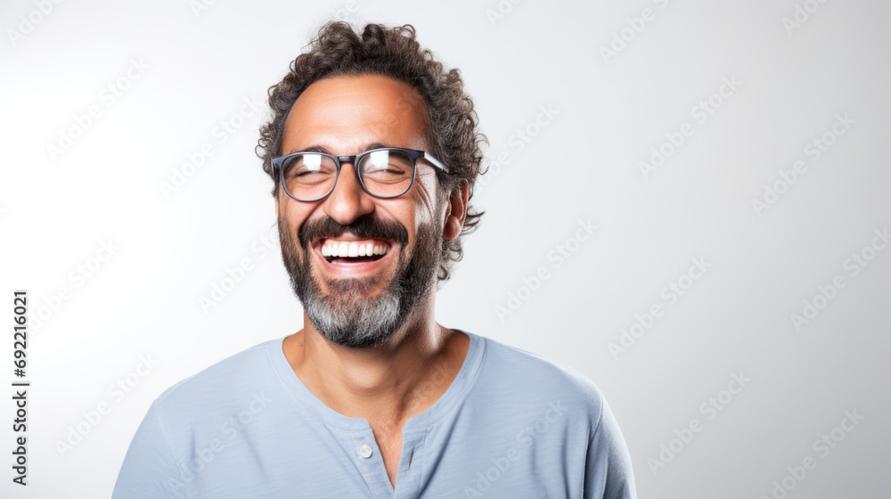Obraz premium Portrait of a happy man on white background, professional photograhpy