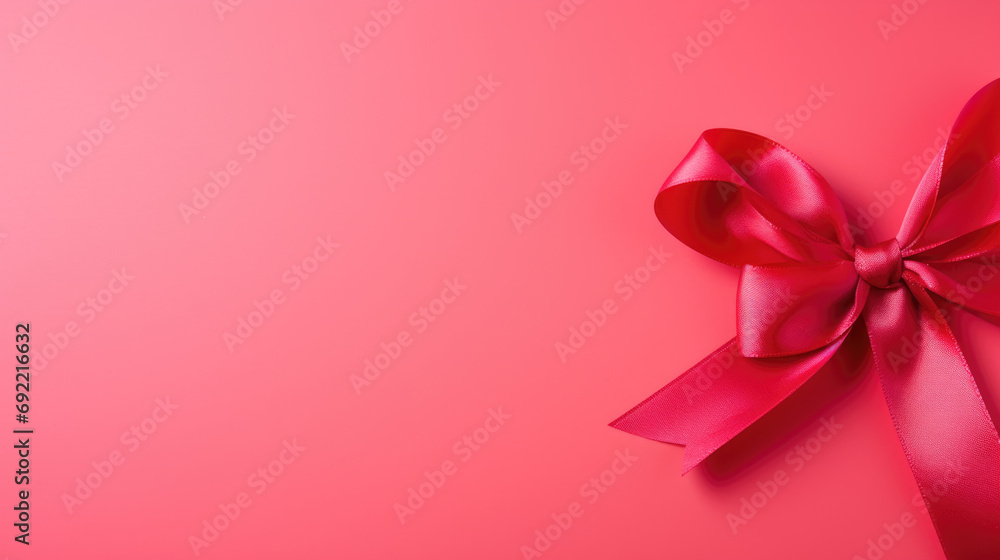 A vibrant red gift ribbon with a line against a pink background A vibrant red gift ribbon with a line against a pink background