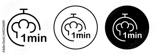 Cooking time icon. food preparation time period of 1 minute or 60 seconds timer stopwatch logo symbol. meal cooking time watch countdown clock vector mark. one minute cooking time duration sign