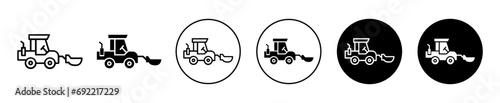 Front Loader truck icon. hydraulic power digger bulldozer machine symbol mark. agricultural engineering mining front loader truck use in construction vector. heavy bulldozer digger sign