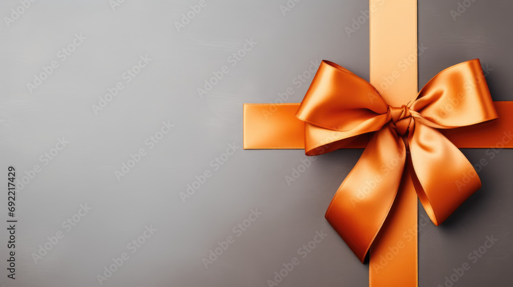 A vibrant Orange gift ribbon with a bow against a gray background A vibrant Orange gift ribbon with a bow against a gray background