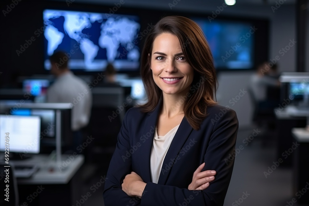 Portrait of a smiling businesswoman standing with arms crossed in office Portrait of a smiling businesswoman standing with arms crossed in office