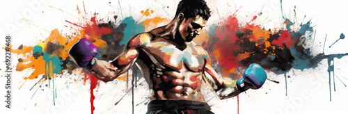 Fototapeta boxer painting with colorful paint splatter Generative AI