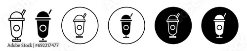 Milk shake icon. smoothie cocktail juice beverage drink cup symbol logo mark. milkshake or hot cold coffee latte or tea soda with ice cream vector set