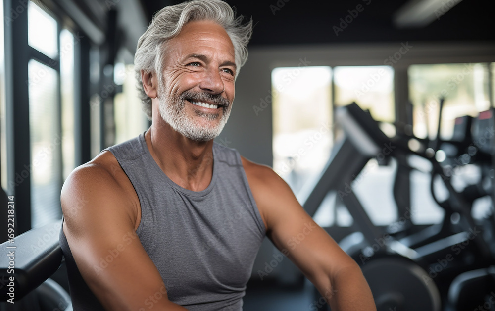 Fototapeta premium Happy mature man in a gym.