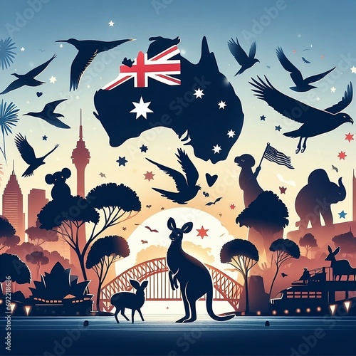 australia day celebration with silhouette animals to celebrate australia day australia day celebration with silhouette animals