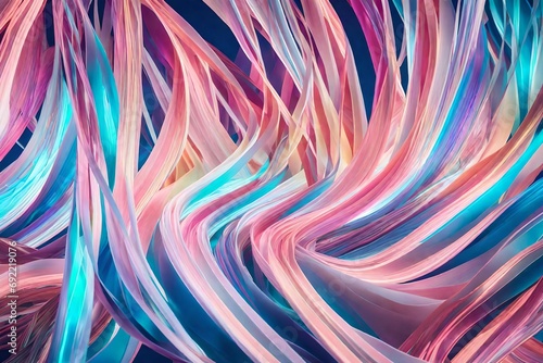 Generate an abstract portrayal of pastel ribbons delicately intertwining in a mesmerizing dance