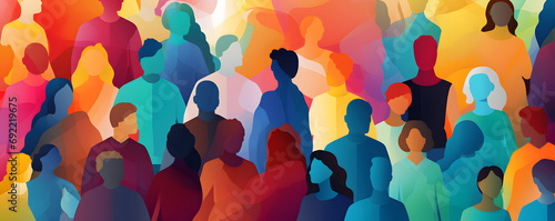 Fotografia Inclusion and diversity concept expressed by an flat illustration of a colorful crowd of people