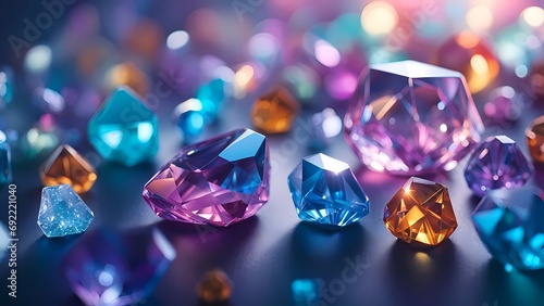 sparkling elements, crystals, the light is elegantly diffused across the surfaces, highlighting their beauty, realistic
