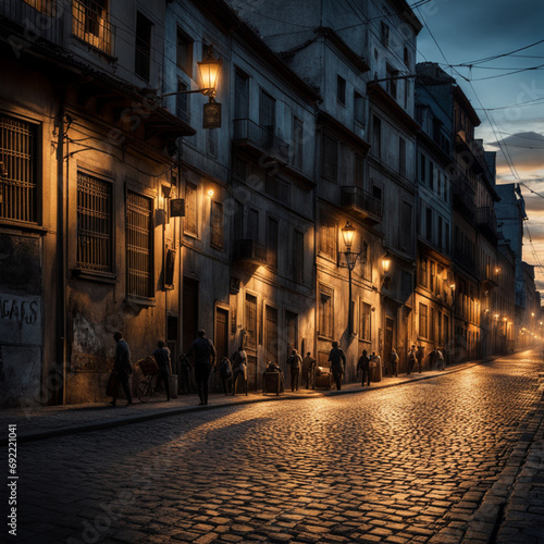 Cidade historica com arquitetura antiga em ambiente noturno photo