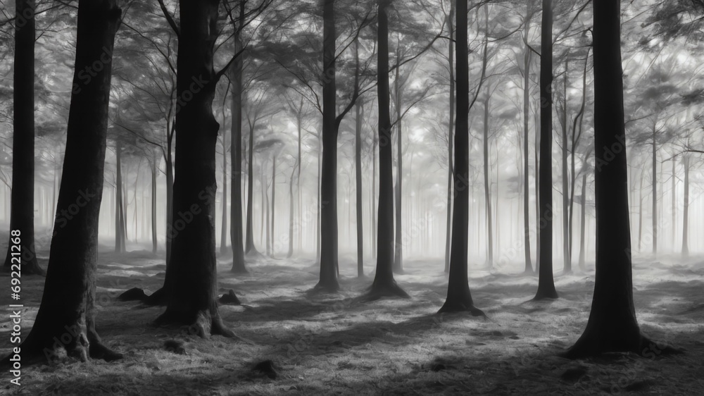 Naklejka premium fog in the forest.Created with Generative Ai technology