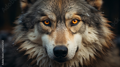 Grey Wolf (Canis lupus) Portrait - captive animal. Generative Ai