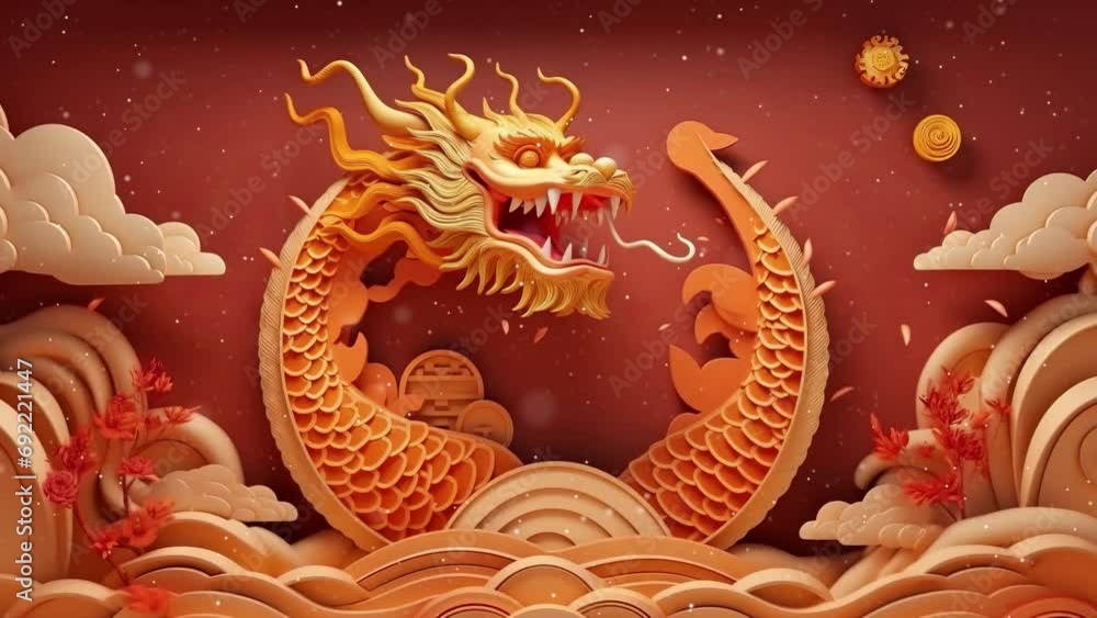 Anamorphic video Happy Chinese New Year. Year of the dragon zodiac sign. Anamorphic video Happy Chinese New Year. Year of the dragon zodiac sign.