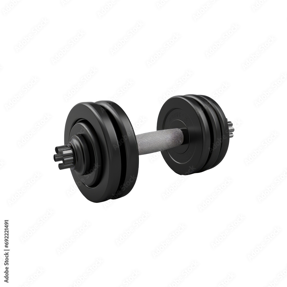 Black rubber metal Dumbbell with shadow. 3d rendering illustration isolated on white background. Gym, fitness and sports equipment symbol a white background Black rubber metal Dumbbell with shadow. 3d rendering illustration isolated on white background. Gym, fitness and sports equipment symbol a white background