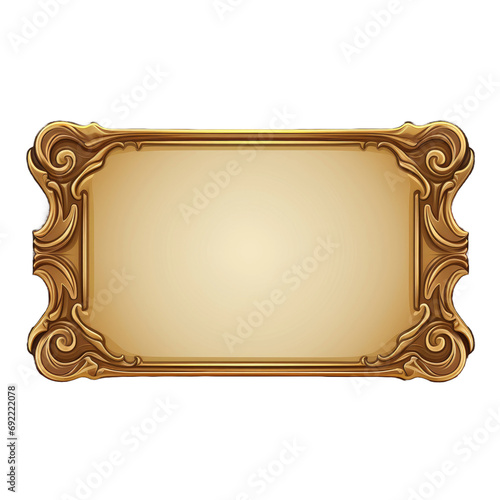 Empty rectangle frame in medieval style for game ui design. Vector cartoon user interface element with golden border isolated on background