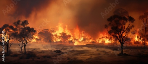 Australia bushfires The fire is fueled by wind and heat. Copy space image. Place for adding text or design © Ilgun