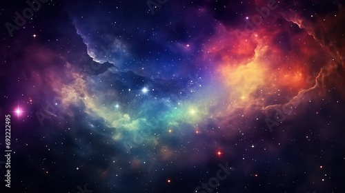 Beautiful shiny cloud nebula, colorful space galaxy. Stary night cosmos.