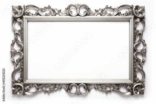 An empty picture frame made from rich silver isolated on a white background, copy space