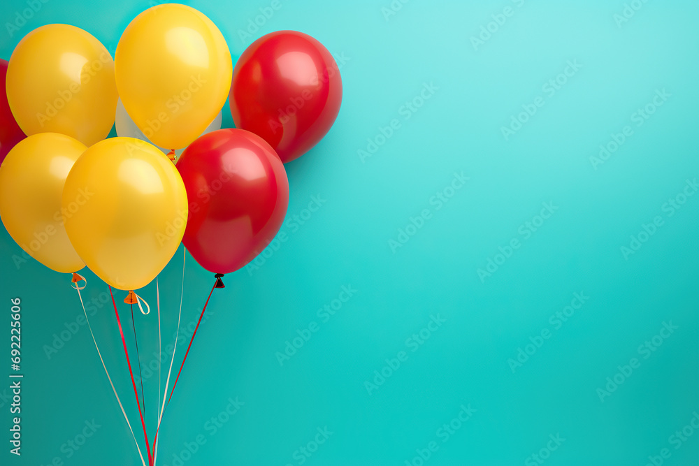Interior with blue and silver balloons, gift boxes. Pastel glossy composition with empty space for birthday, party or other promotion social media banners, text. Interior with blue and silver balloons, gift boxes. Pastel glossy composition with empty space for birthday, party or other promotion social media banners, text.