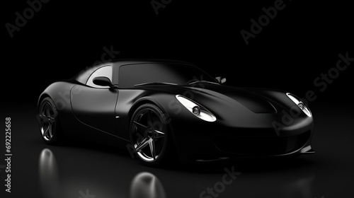 An Unbranded Black Sports Car Outdoors on black Background. 3d Illustration