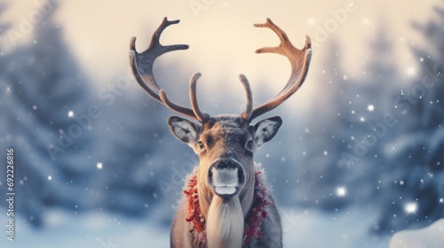 Santa Claus Reindeer in a Snowy Winter Wonderland. Generative ai © Scrudje