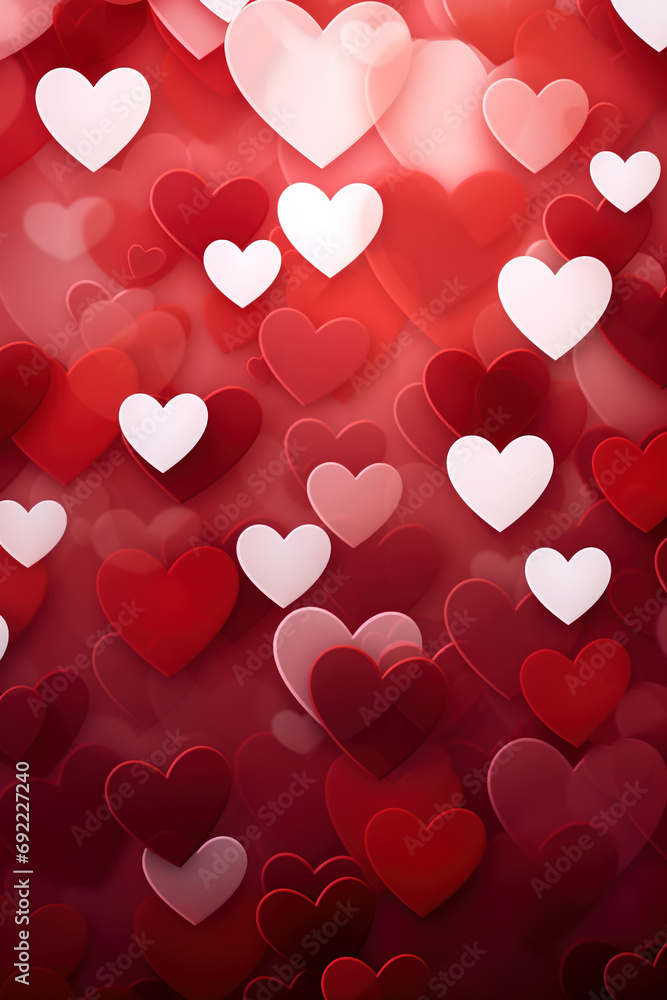 Red hearts background. Vertical layout for copy space with Valentine's Day concept