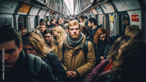 Tired depressed people in subway, rush hour © Kondor83