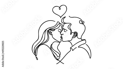 Man and woman kissing in heart Line art.