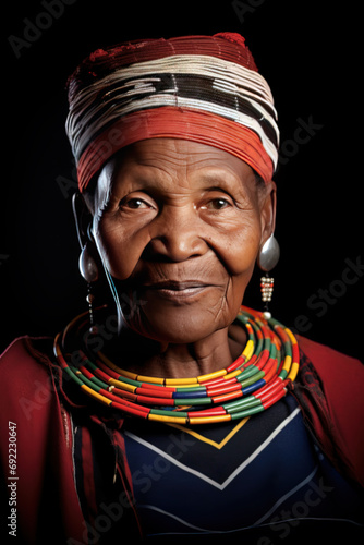 Native South african Ndbele woman, traditional dressed , 70 years old photo