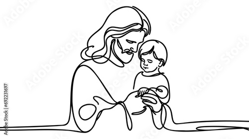 One Continuous Line Drawing Minimal Hand Jesus Christ .Single Hand Drawn Art Line Doodle Outline Isolated