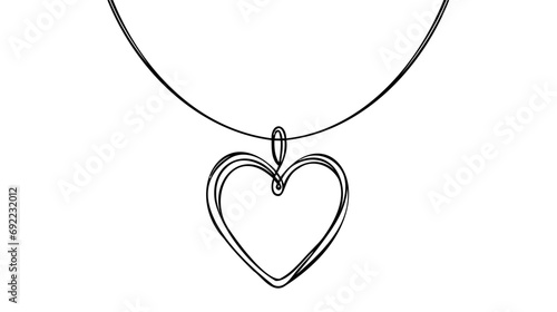 Heart shaped pendant necklace continuous line drawing.