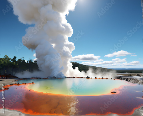 Rotorua's Volcanic Symphony: Immerse Yourself in the Geothermal Wonders of Bubbling Mud Pools, Pohutu Geysers, and Mineral-Rich Hot Springs. generative AI