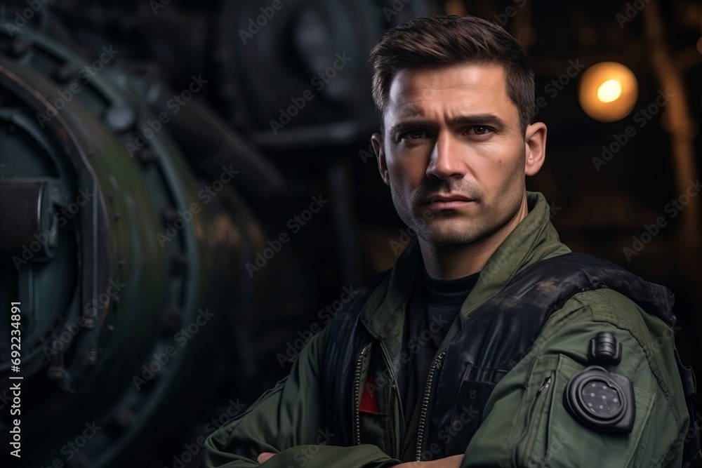 Portrait of a handsome man in a military uniform. Men's military fashion.