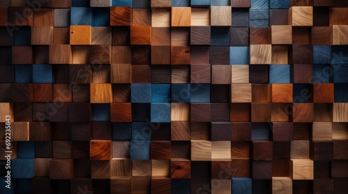 Artistic Wood Cube Mosaic with Diverse Grain Patterns