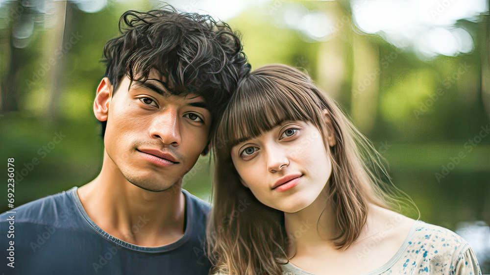 Young couple in serene nature. Young couple in serene nature.