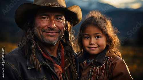 Portrait of a Native American Indian farmer and daughter