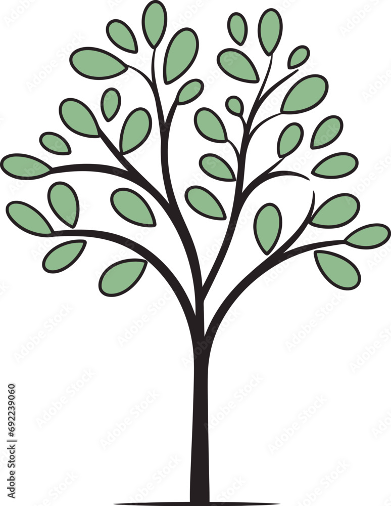 Tranquil Tranquility Hand-Drawn Tree Vector TranquilityFoliage Frescoes Illustrated Tree Vector Frescoes