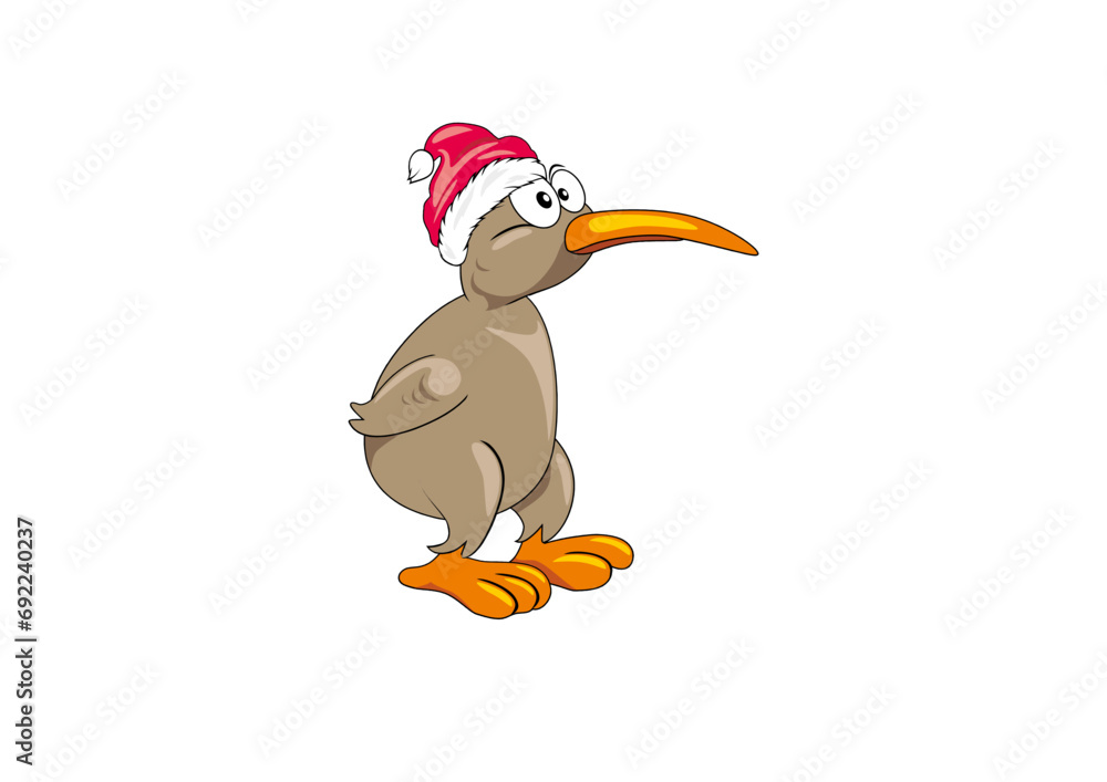 Fototapeta premium Dreaming kiwi bird in Christmas hat