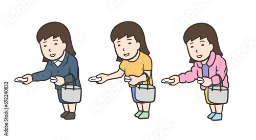アルバイトでティッシュを配る女性のイラストセット