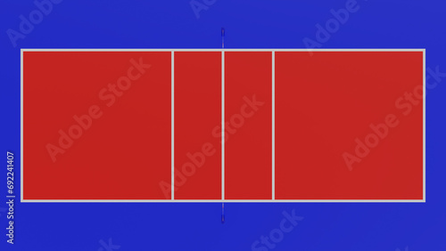 Volleyball court floor with lines on a red and blue background