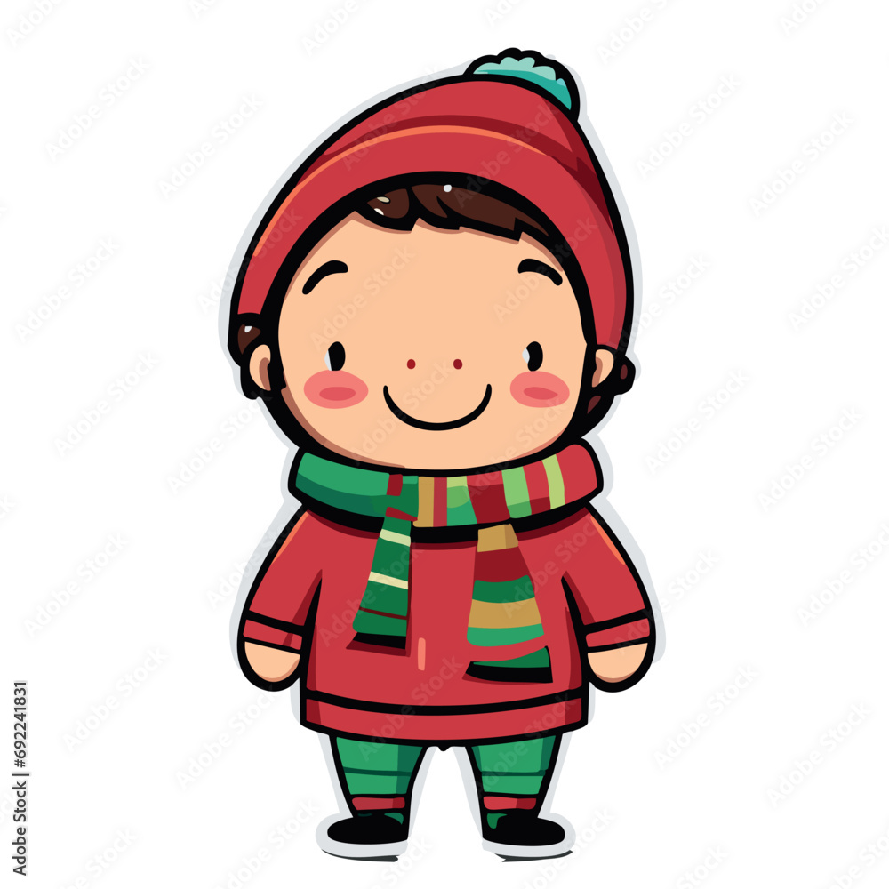 Vector de un niño en invierno con bufanda y gorro rojo Vector de un niño en invierno con bufanda y gorro rojo