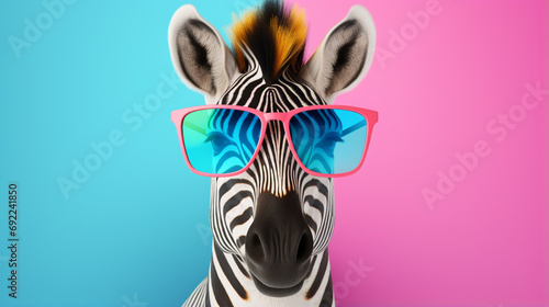 Zebra in sunglasses shade glasses. Funny Zebra with sunglasses. generative ai